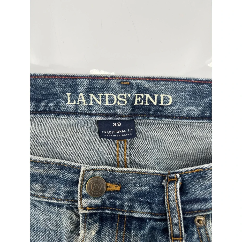 Lands End Traditional Fit Mens Jeans 38x30 Medium Wash Straight Leg Denim